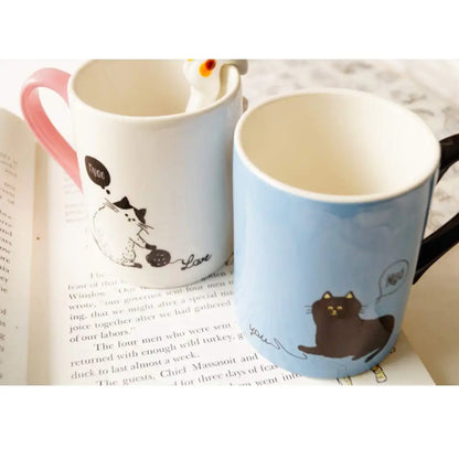 2pcs Ceramics Kiss Cat Cup Couple Mugs Lover Gift Morning  Milk Coffee Tea Breakfast Porcelain Cup Valentines Day for girl wife
