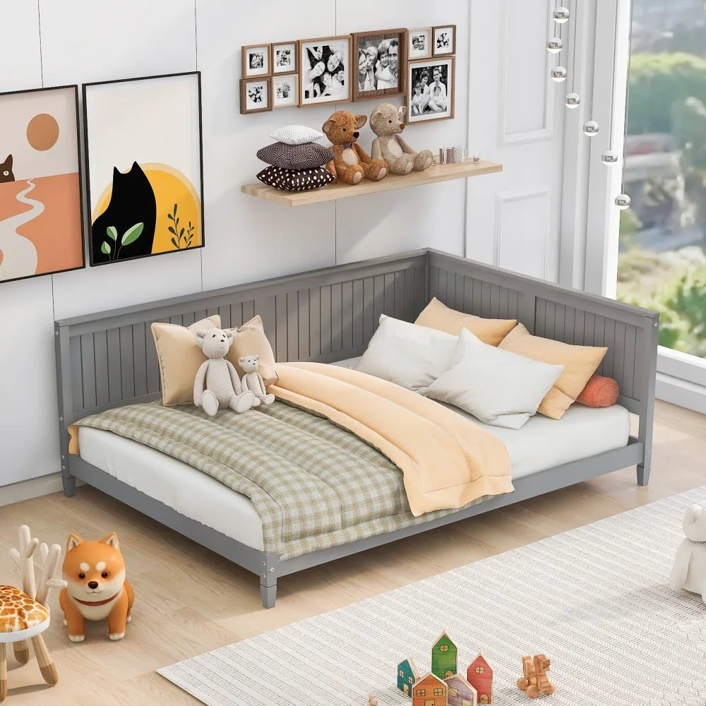 Full Size Wood Daybed Sofa Bed, Gray