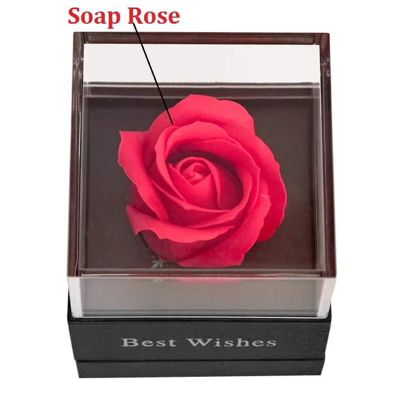 Eternal Rose Preserved Flower Proposal Jewelry Box Earrings Necklace Storage Case Forever Love Wedding Christmas Valentines Gift