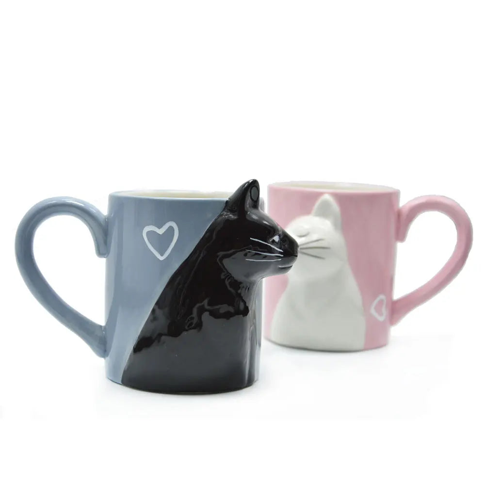 2pcs Ceramics Kiss Cat Cup Couple Mugs Lover Gift Morning  Milk Coffee Tea Breakfast Porcelain Cup Valentines Day for girl wife