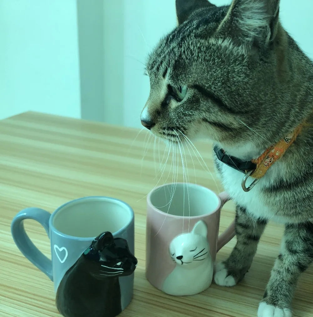 2pcs Ceramics Kiss Cat Cup Couple Mugs Lover Gift Morning  Milk Coffee Tea Breakfast Porcelain Cup Valentines Day for girl wife