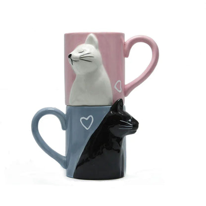 2pcs Ceramics Kiss Cat Cup Couple Mugs Lover Gift Morning  Milk Coffee Tea Breakfast Porcelain Cup Valentines Day for girl wife