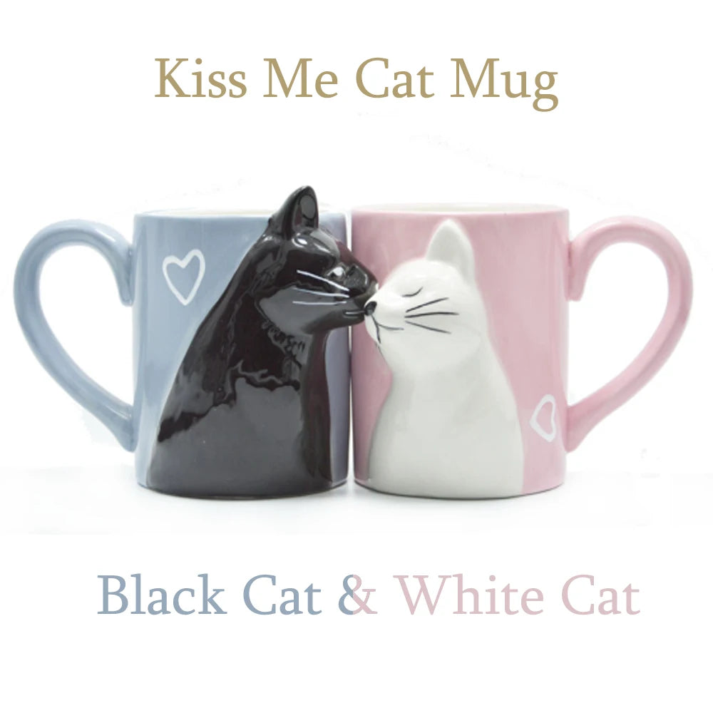 2pcs Ceramics Kiss Cat Cup Couple Mugs Lover Gift Morning  Milk Coffee Tea Breakfast Porcelain Cup Valentines Day for girl wife