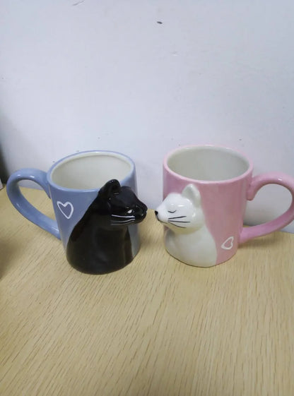 2pcs Ceramics Kiss Cat Cup Couple Mugs Lover Gift Morning  Milk Coffee Tea Breakfast Porcelain Cup Valentines Day for girl wife
