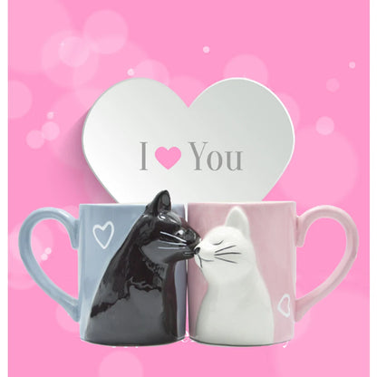2pcs Ceramics Kiss Cat Cup Couple Mugs Lover Gift Morning  Milk Coffee Tea Breakfast Porcelain Cup Valentines Day for girl wife