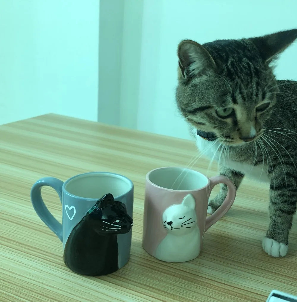 2pcs Ceramics Kiss Cat Cup Couple Mugs Lover Gift Morning  Milk Coffee Tea Breakfast Porcelain Cup Valentines Day for girl wife
