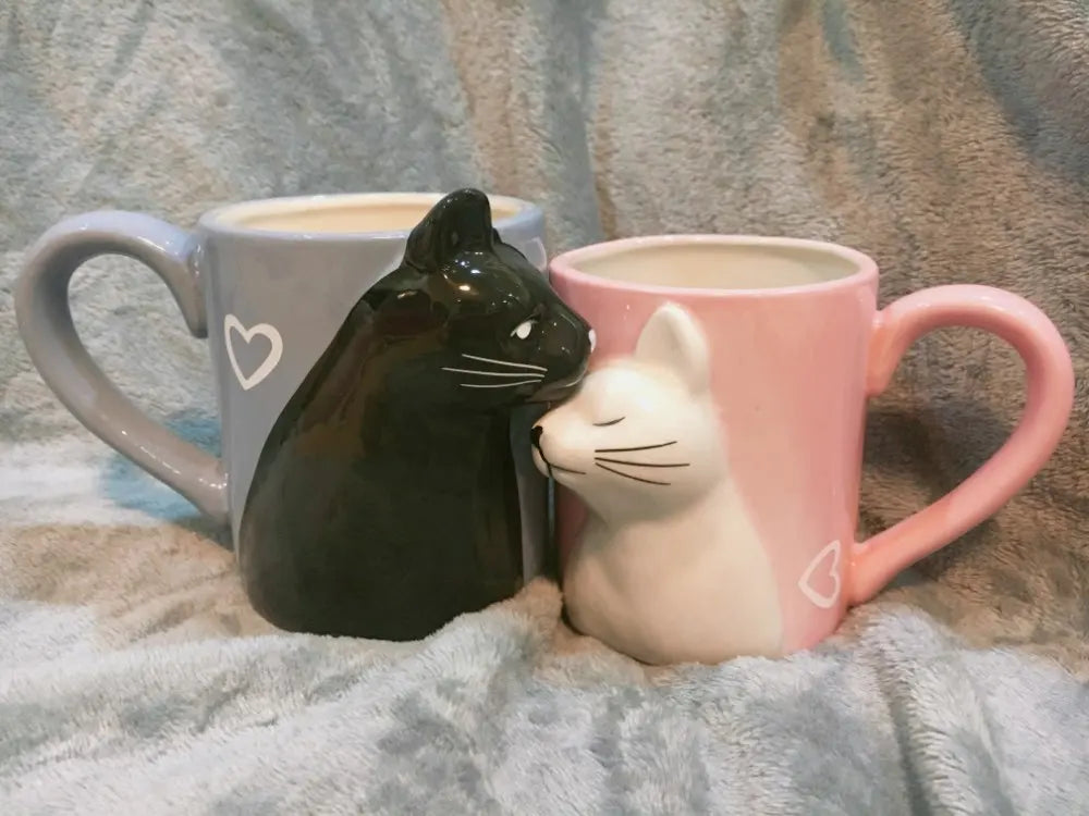 2pcs Ceramics Kiss Cat Cup Couple Mugs Lover Gift Morning  Milk Coffee Tea Breakfast Porcelain Cup Valentines Day for girl wife