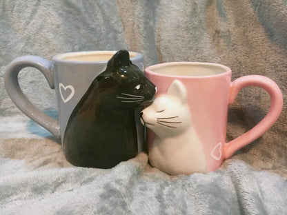 2pcs Ceramics Kiss Cat Cup Couple Mugs Lover Gift Morning  Milk Coffee Tea Breakfast Porcelain Cup Valentines Day for girl wife