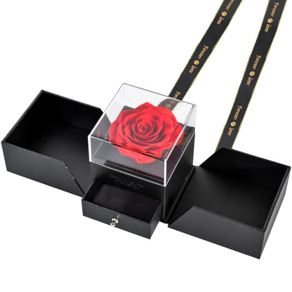 Eternal Rose Preserved Flower Proposal Jewelry Box Earrings Necklace Storage Case Forever Love Wedding Christmas Valentines Gift