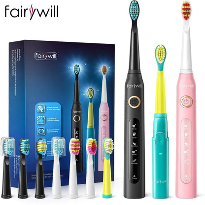 Fairywill 2001 Family Kids Sonic Electric Toothbrush Rechargeable Soft Tongue Cleaner Smart Timer and 3 Modes 4 Hours Charge