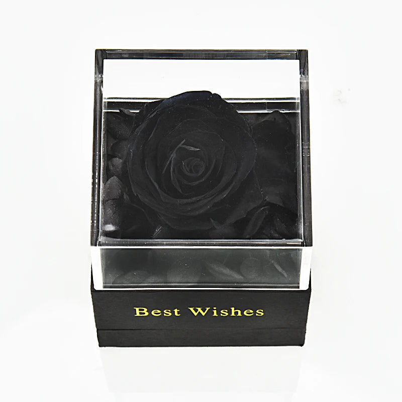 Eternal Rose Preserved Flower Proposal Jewelry Box Earrings Necklace Storage Case Forever Love Wedding Christmas Valentines Gift