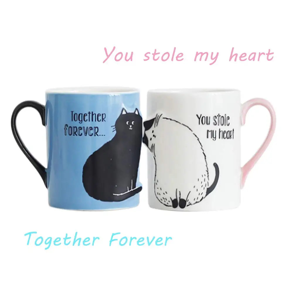 2pcs Ceramics Kiss Cat Cup Couple Mugs Lover Gift Morning  Milk Coffee Tea Breakfast Porcelain Cup Valentines Day for girl wife