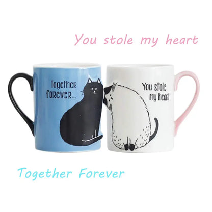2pcs Ceramics Kiss Cat Cup Couple Mugs Lover Gift Morning  Milk Coffee Tea Breakfast Porcelain Cup Valentines Day for girl wife