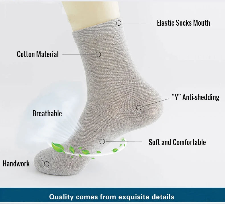 HSS 5/10 Pairs Men's Cotton Blend Socks Black Business Men Socks Soft Breathable Summer Winter for Male Socks Plus Size (6.5-14)