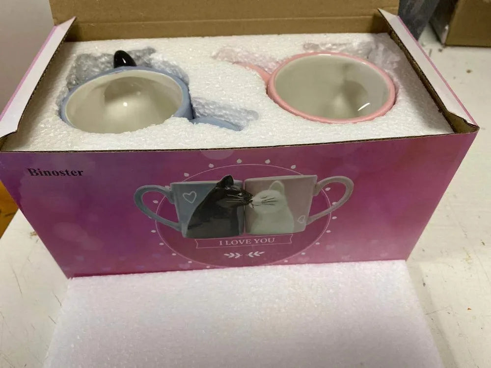 2pcs Ceramics Kiss Cat Cup Couple Mugs Lover Gift Morning  Milk Coffee Tea Breakfast Porcelain Cup Valentines Day for girl wife