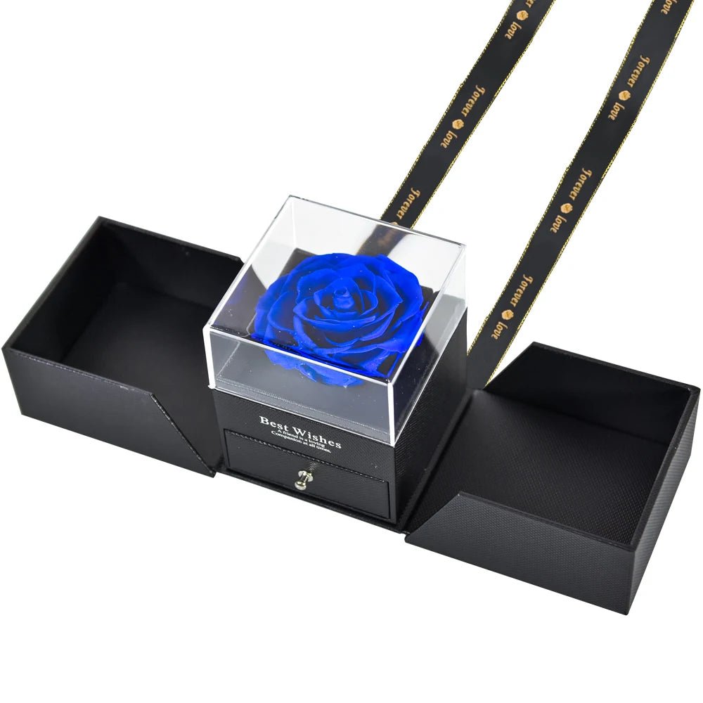 Eternal Rose Preserved Flower Proposal Jewelry Box Earrings Necklace Storage Case Forever Love Wedding Christmas Valentines Gift