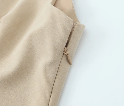 KAR&OT ZA 2025 Women's Retro V-Neck Sleeveless Dress Slim Fit Wide Pleated Vest Button Decoration Ruched Spring New 2157554