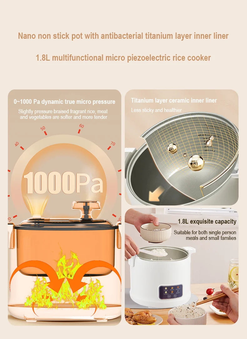 Electric Rice Cooker for 1-2 People, Multifunctional Household Hot Pot, Porridge, 1.8L Micro Pressure Rice Cooker soup making