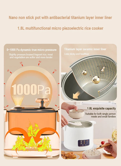 Electric Rice Cooker for 1-2 People, Multifunctional Household Hot Pot, Porridge, 1.8L Micro Pressure Rice Cooker soup making