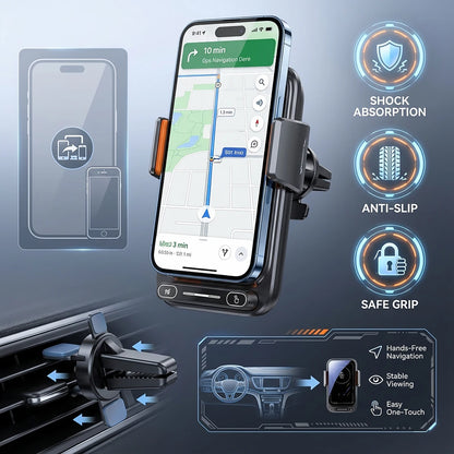 Smart Sensing Car Phone Holder 15W Qi Wireless Charging Motorized Rotation One-Touch Release & Clamping Rotatable Cable Port
