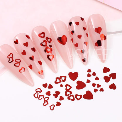 Red Love Heart Nail Glitter Sequin Mix Holographic Heart Shape 3D Nail Sequins Flakes Paillette Valentine's Day Manicure Decor