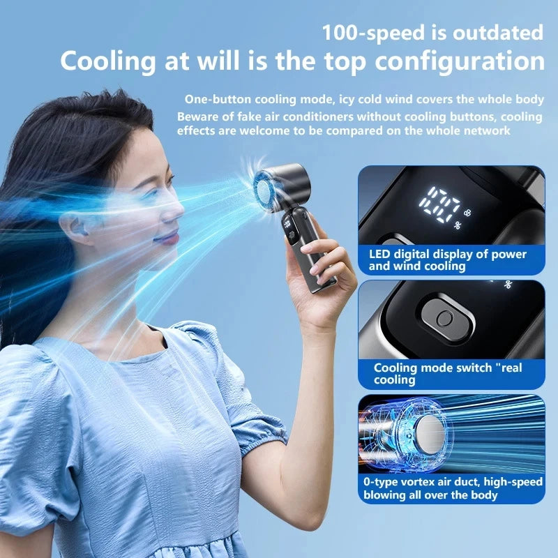 Ice Cooling Handheld Fan High speed  multiple gears Turbo Portable USB Desk Fan Foldable/Hangable Fast Chill Ice Compress