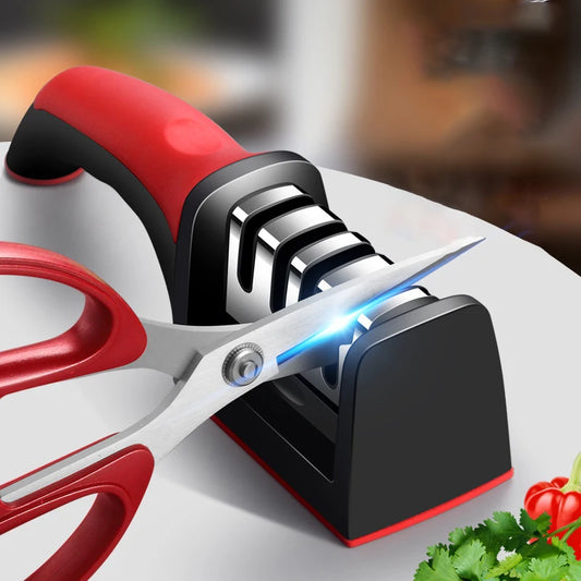 Knife Sharpener Handheld  Multi-function 3/4 Stages Type Quick Sharpening Tool With Non-slip Base Kitchen Knives Accessories Gad