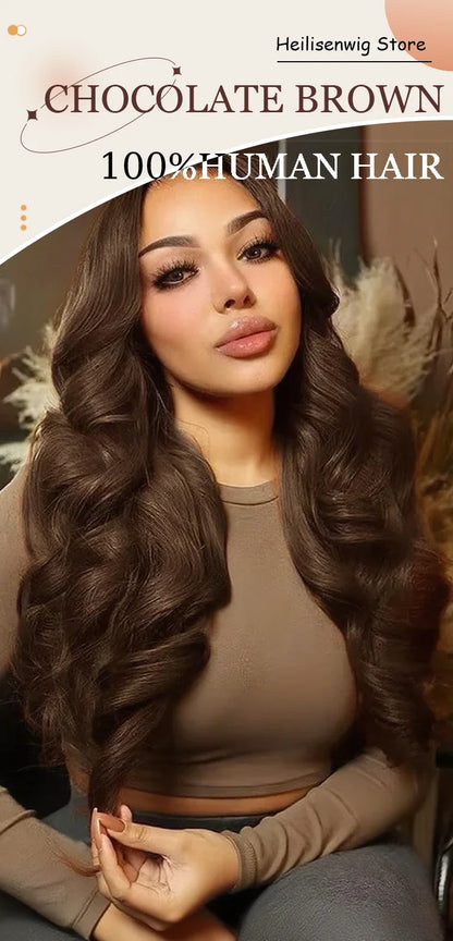 Body Wave 13x6 HD Transparent Lace Frontal Wig 36 Inch 220% Density #4 Chocolate Brown Real Brazilian Human Hair Wigs For Women