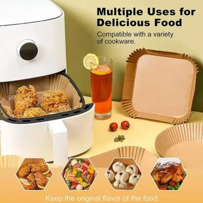 100Pcs Disposable Air Fryer Paper Oil Absorbing And Anti Oil Paper Tray Non Stick Baking Pad Large Toughness Square