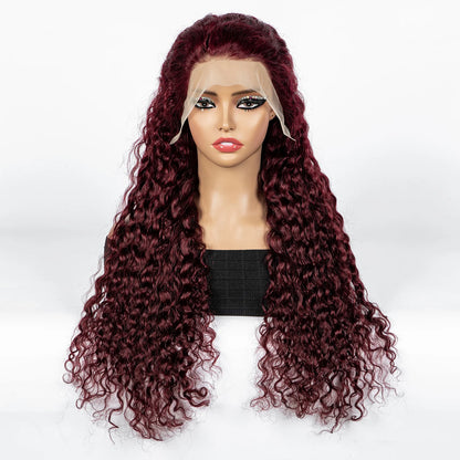 300% Density Ombre 30 Inches Water Wave Wavy Curly Human Hair Wigs 13x4 Transparent Lace Frontal Human Hair Wig for Women