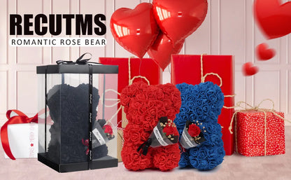 1pc 25cm Rose Bear with flower bouquet Artificial Foam Flowers Bear Romantic Creative Gifts For Valentines Day Anniversary Gift