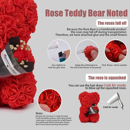 1pc 25cm Rose Bear with flower bouquet Artificial Foam Flowers Bear Romantic Creative Gifts For Valentines Day Anniversary Gift