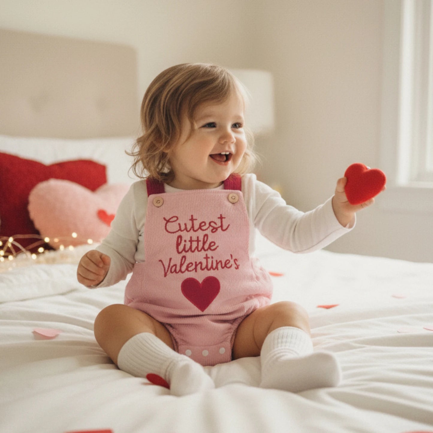 FOCUSNORM 0-18M Lovely Baby Girls Boys Valentines Day Romper Cute Letters Heart Embroidery Sleeveless Jumpsuit