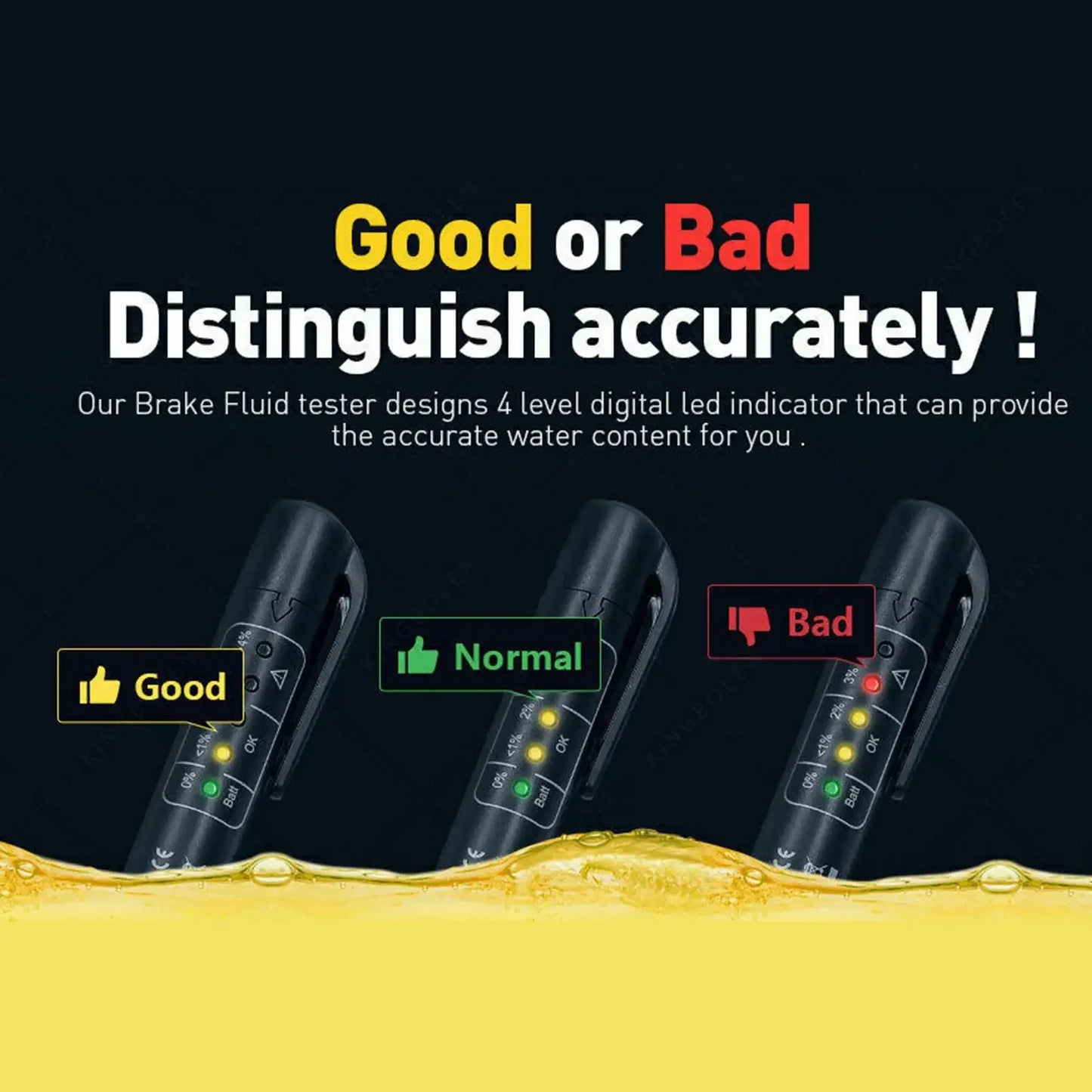 Car Brake Diagnostic Testing Tool Brake Fluid Tester Pen with 5 LED Indicators Hydraulic Fluid Liquid Oil Moisture Analyzer