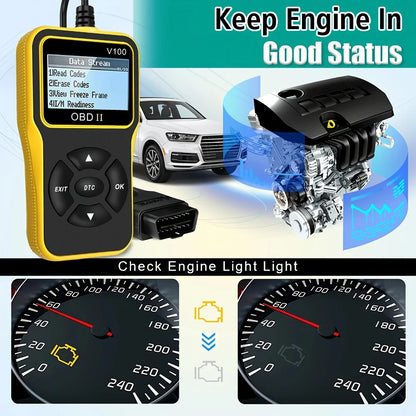 Car Diagnostic Tool Auto Parts 16 Pin Engine Diagnostic Instrument Obd2 Code Reader Digital Display Obd 2 Scanner, No Battery