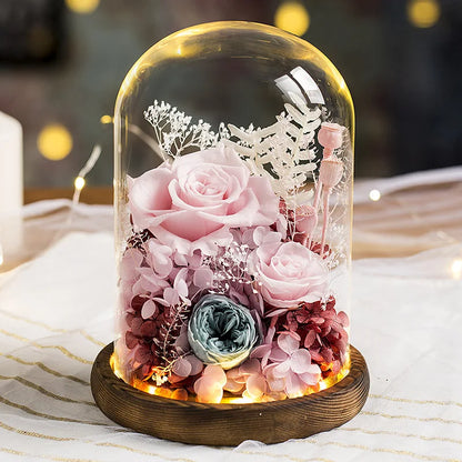 Eternal Flowers Preserved Rose In Glass Dome Cover Artificial Flower with Light Valentine's Day Christmas for Women Gift Box