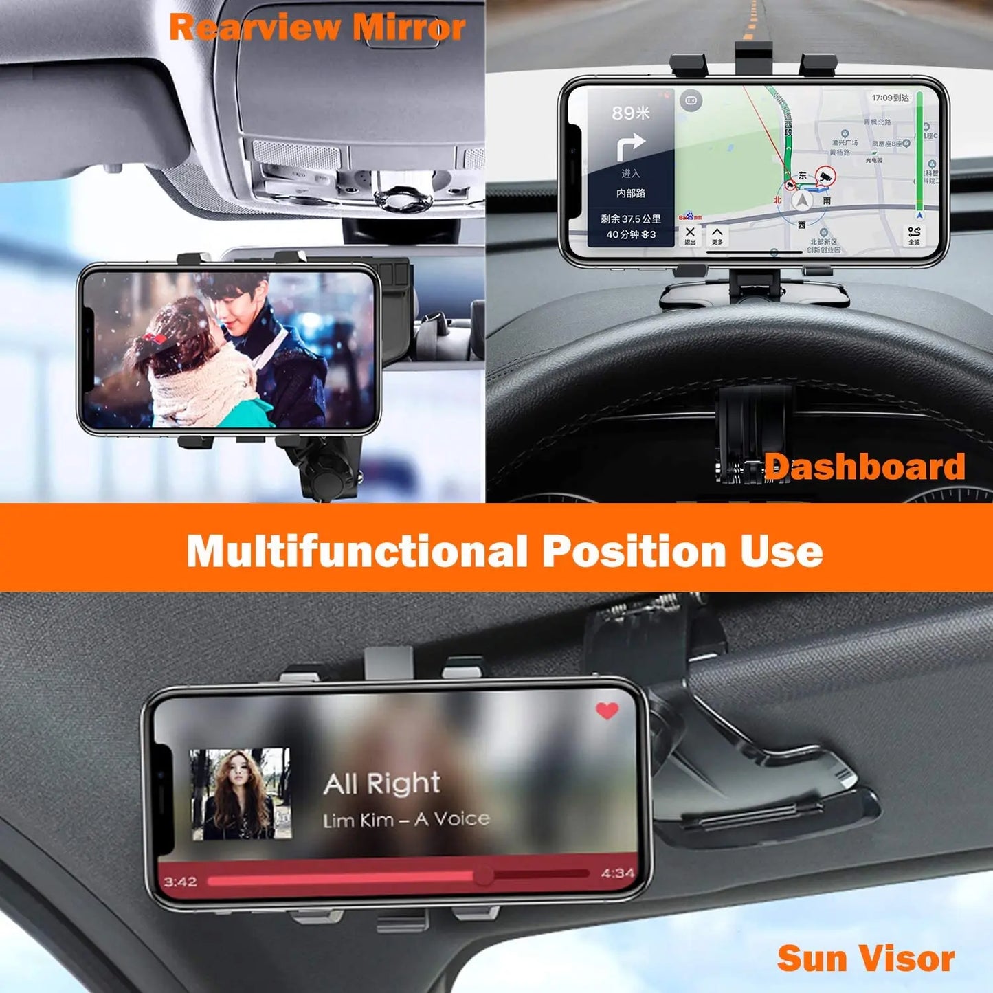 Phone Mount for Car Dashboard, 1080 Degree Rotation Dashboard Cell Phone Holder, [Multi-Angles] Universal Car Phone Clip Holder