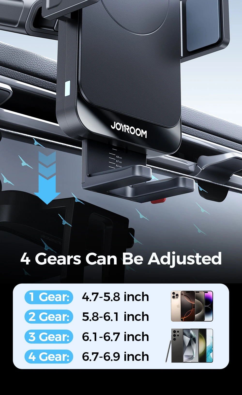 Joyroom Car Phone Holder 15W Wireless Charging Car Holder Charger 360° Rotation One-Hand Operation Car Phone Mount For  4.7-7''
