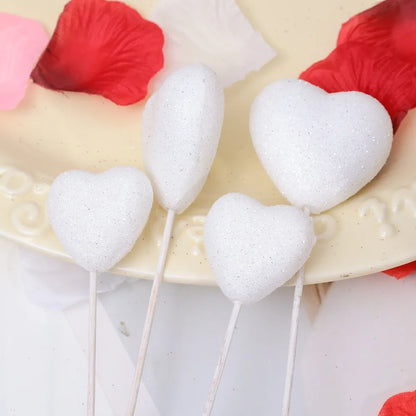 Glitter Foam Hearts Picks Stick Valentine's Day Flower Bouquet Home Vase Pick Wedding Cake Topper Decor Bouquet Glitter Ornament