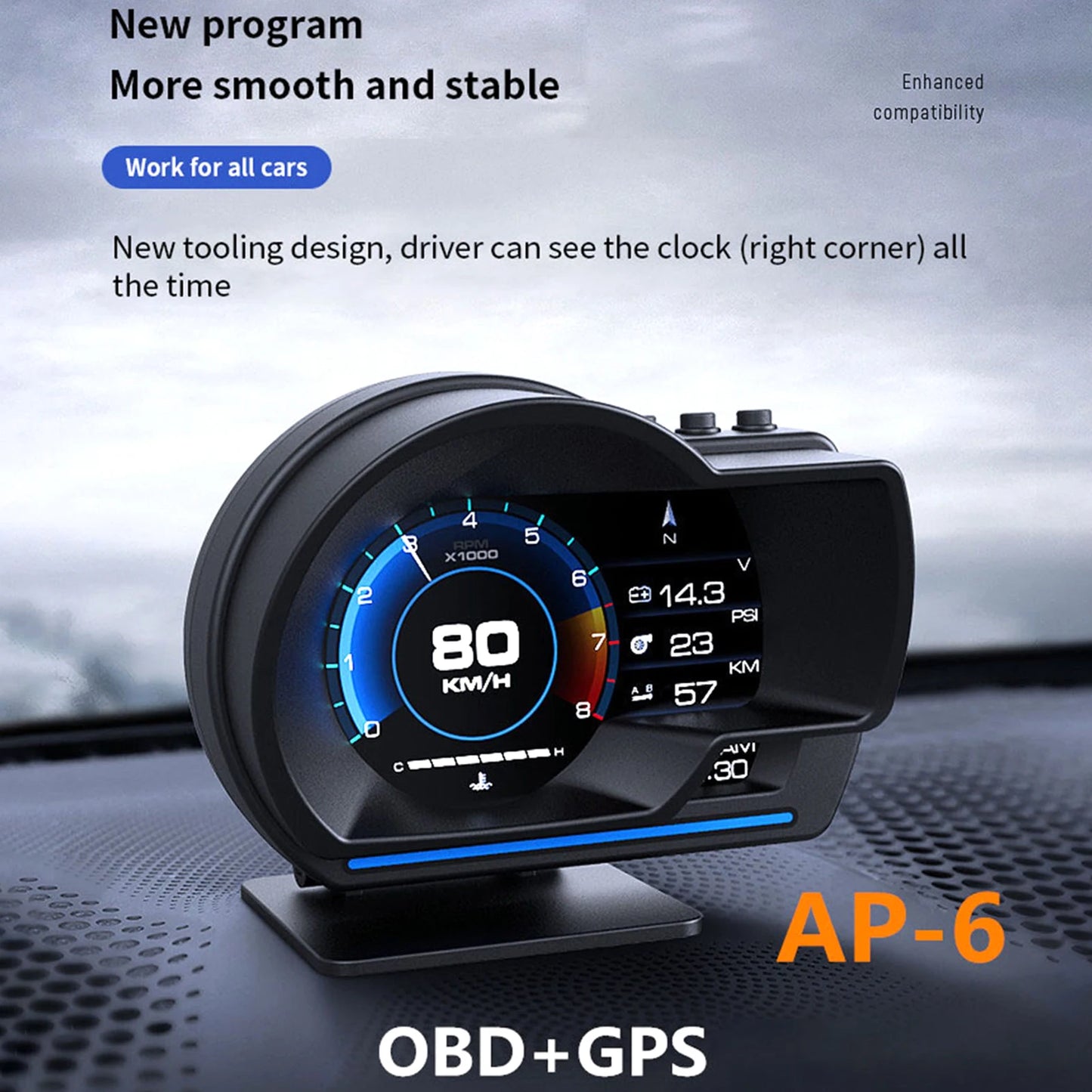 Car Head up Display, OBDⅡ+GPS Smart Gauge High Definition Speedometer Car Diagnostic Tool OBD Fault Code Elimination
