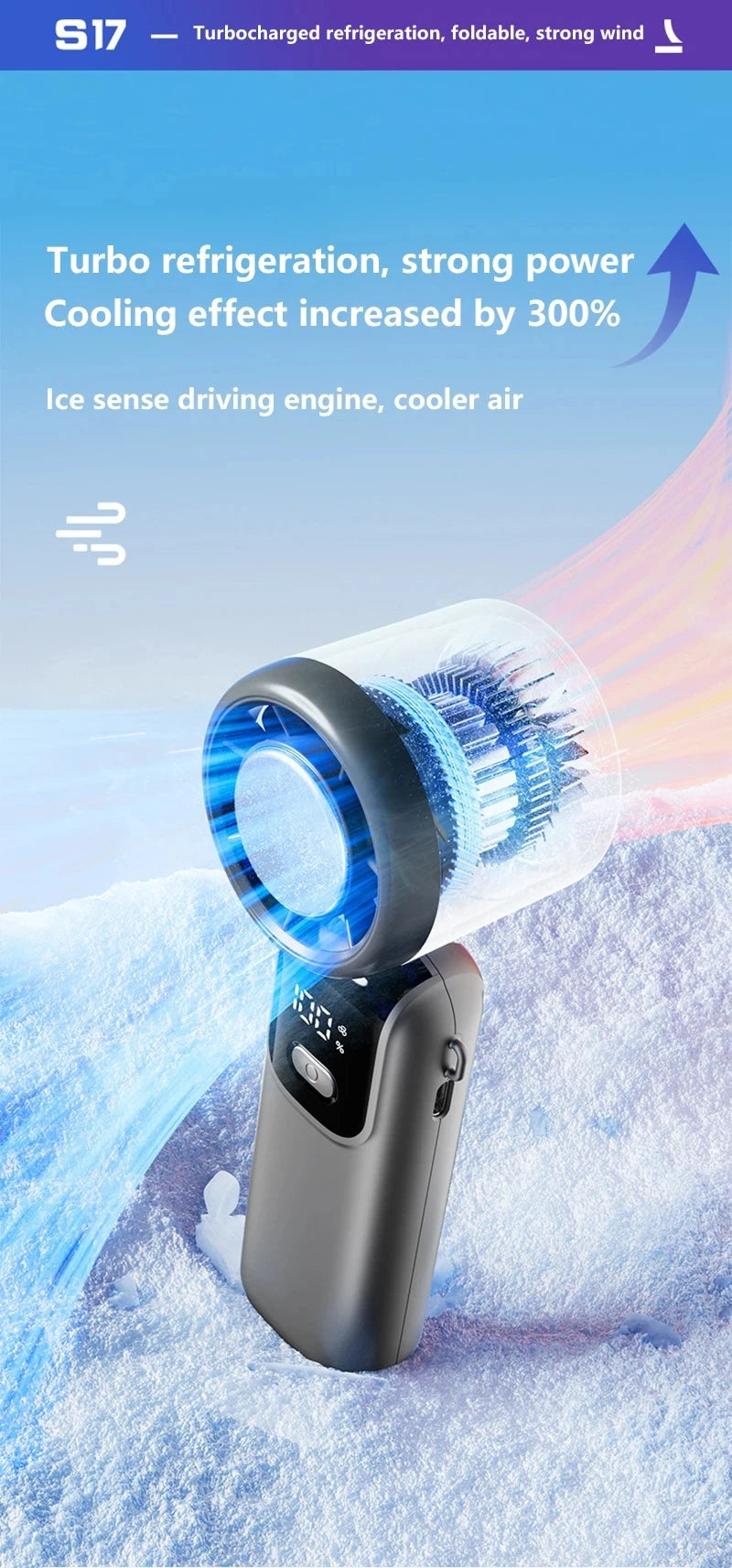 Ice Cooling Handheld Fan High speed  multiple gears Turbo Portable USB Desk Fan Foldable/Hangable Fast Chill Ice Compress
