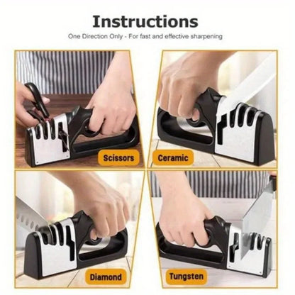 Professional 4-in-1 Knife & Scissors Sharpener with Diamond Blades - Fast Sharpening, Ergonomic Handle, Portable for Kitchen