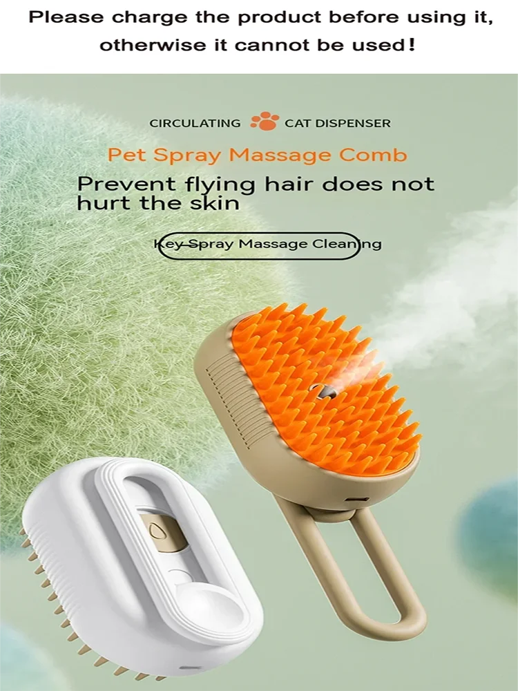 Steamy Dog Brush Electric Spray Cat Hair Brush 3 in1 Dog Steamer Brush for Massage Pet Grooming Removing Tangled and Loose Hair