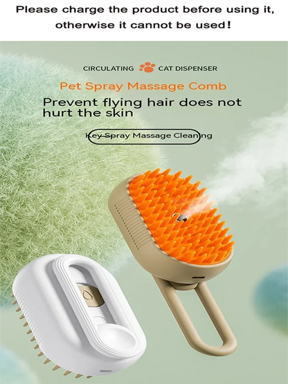 Steamy Dog Brush Electric Spray Cat Hair Brush 3 in1 Dog Steamer Brush for Massage Pet Grooming Removing Tangled and Loose Hair