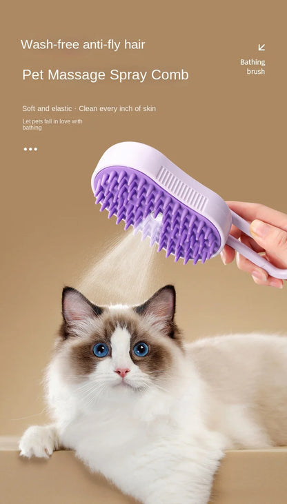 Electric Steamy Brush for Cat and Dog, Steam Brush, Electric Sprayer for Massage, Pet Grooming Tool, Shedding Combs, 3 in 1