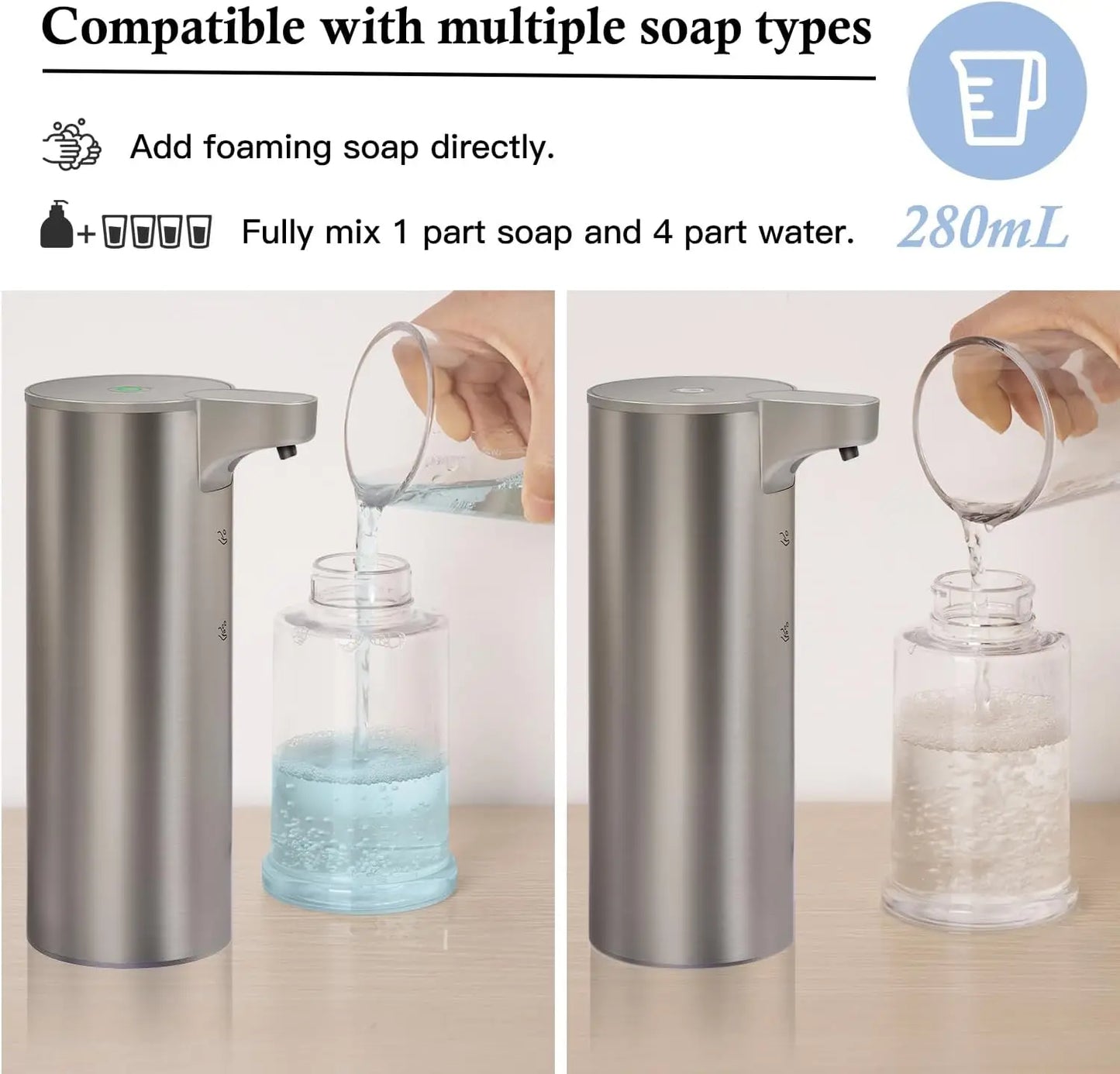LAOPAO Stainless Steel Automatic Soap Dispenser with LED Lighting Contact Kitchen and Bathroom Hygienic Soap Dispenser
