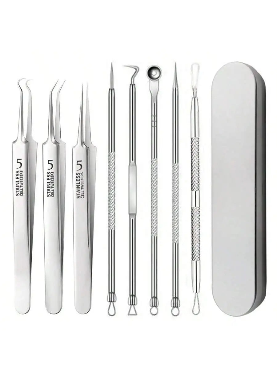 8pcs Acne, Blackhead, Dark Spot, Pimple Remover Tool Set, Skin Care Beauty, Pore Cleansing Kit