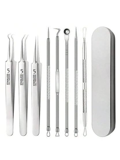 8pcs Acne, Blackhead, Dark Spot, Pimple Remover Tool Set, Skin Care Beauty, Pore Cleansing Kit