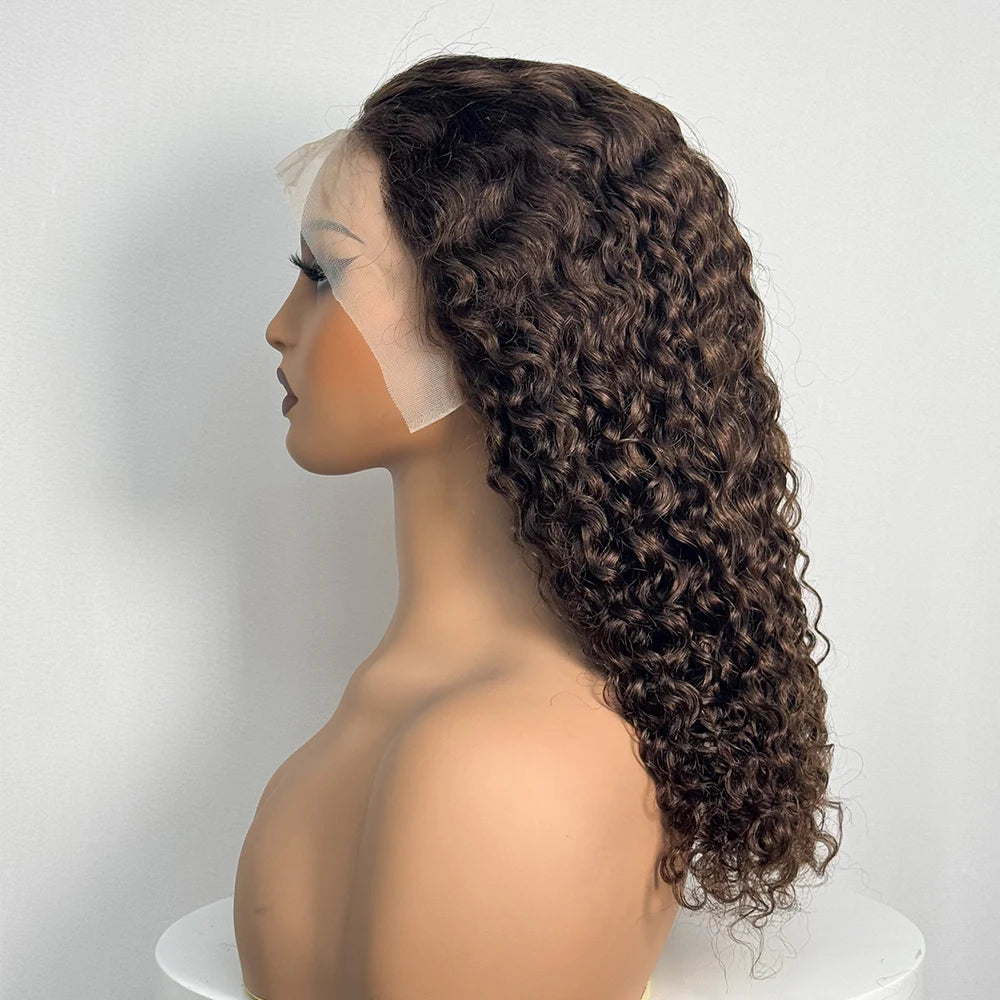 Double Drawn 250% Density Ombre 18 Inches Water Wave Curly Human Hair Wigs 13x4 Transparent Lace Frontal Hair Wig for Women