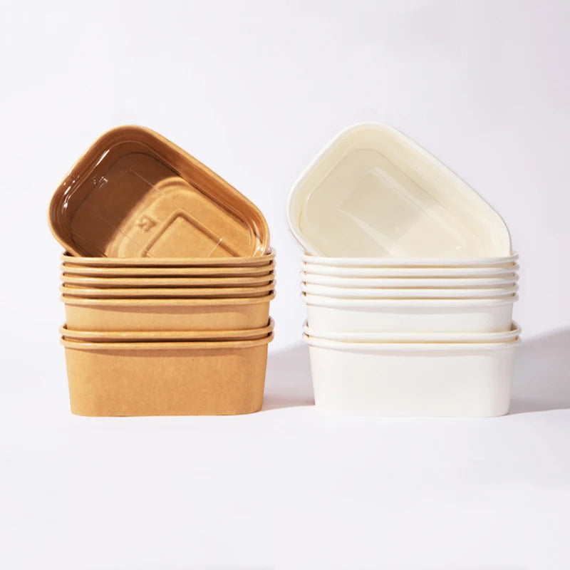 10Pcs/Set Disposable Paper Lunch Box Food Storage Containers With Lid Fruit Salad Cake Box Kitchen Accessories Party Supplies